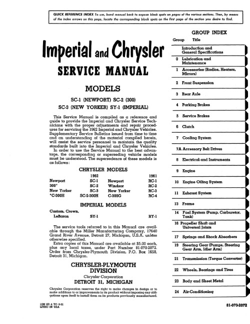 1969 Chrysler Service Manual Download